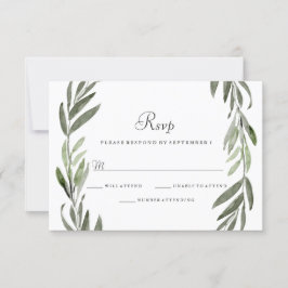 Watercolor Green Leaf Wreath Wedding RSVP Karte