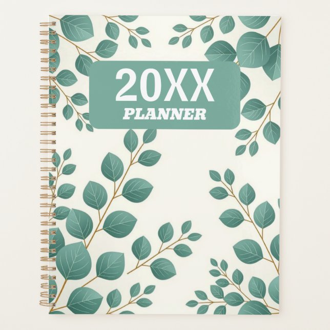 Watercolor Green Leaves Custom Planner (Devant)