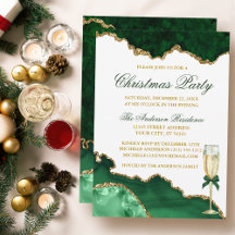 Watercolor Green Marble Gold Weihnachtsfest Party