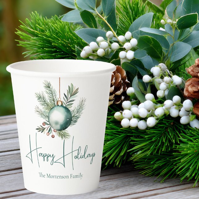 Watercolor Green Ornament Trendy Holiday Party Pappbecher (Von Creator hochgeladen)