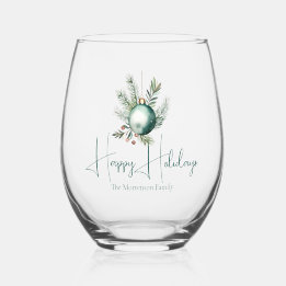 Watercolor Green Ornament Trendy Holiday Party Weinglas Ohne Stiel