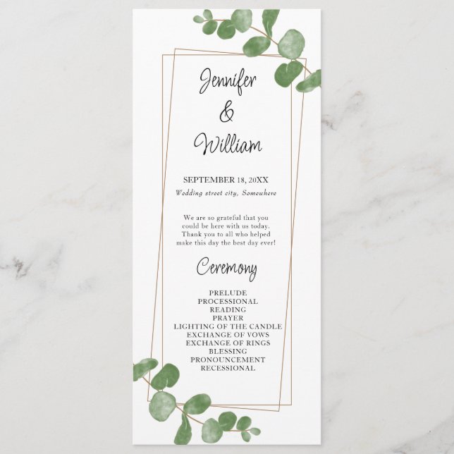 Watercolor Green Programme de mariage Eucalyptus (Devant)