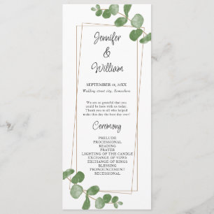 Watercolor Green Programme de mariage Eucalyptus