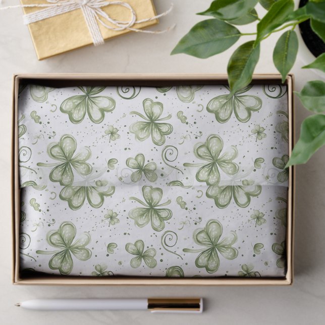 Watercolor Green Shamrock Pattern Tissue Paper Seidenpapier (Von Creator hochgeladen)