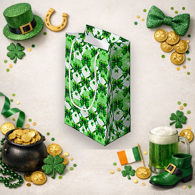 Watercolor Green Shamrock Plaid Pattern Kleine Geschenktüte (Von Creator hochgeladen)