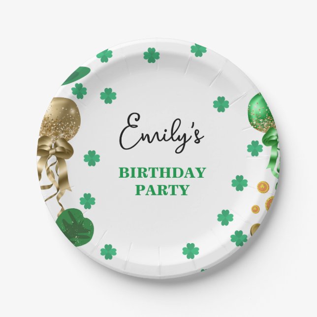 Watercolor Green St Patrick's Day Birthday Party Pappteller (Vorderseite)