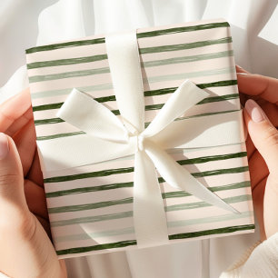 Watercolor Green Strip Wrapping Paper Geschenkpapier