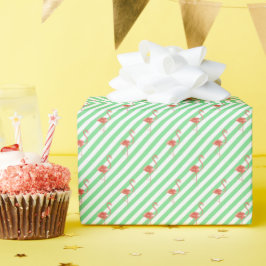 Watercolor Green Stripes Flamingos Geschenkpapier