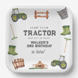 Watercolor Green Tractor Photo Boy Birthday  Pappteller