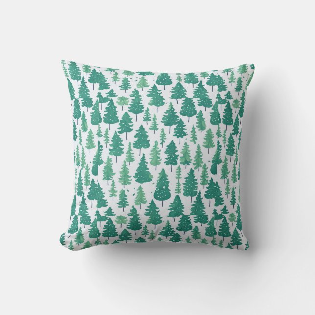 Watercolor Green Trees Weihnachtsmuster Kissen (Vorderseite)