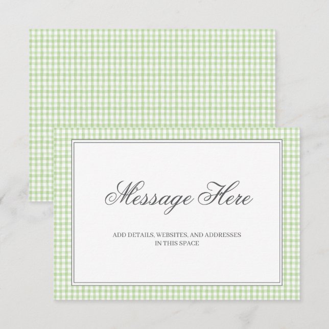 Watercolor Green und White Gingham Wedding Begleitkarte (Vorne/Hinten)