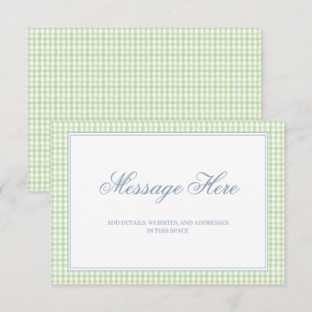 Watercolor Green und White Gingham Wedding Begleitkarte (Vorne/Hinten)