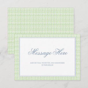 Watercolor Green und White Gingham Wedding Begleitkarte