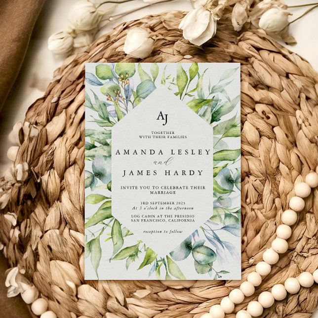 Watercolor Greenerie Rahmen Winter Wedding Party Einladung (Von Creator hochgeladen)