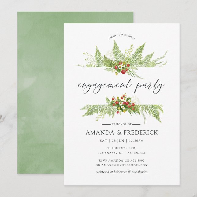 Watercolor Greenerity Engagement Party Einladung (Vorne/Hinten)