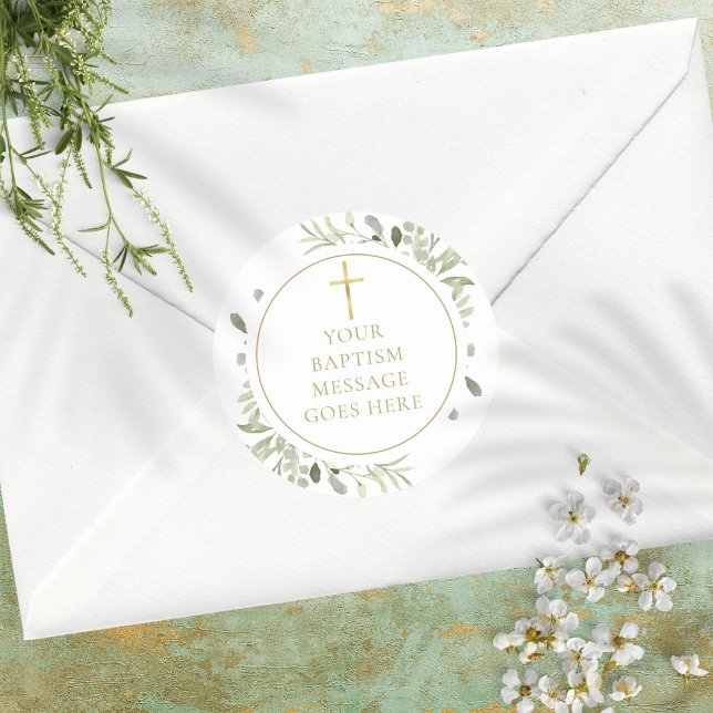 Watercolor Greenerity Gold Baptisanweisung Runder Aufkleber (Von Creator hochgeladen)
