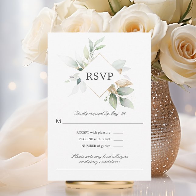 Watercolor Greenerity Gold Blätter Hochzeit RSVP C (Watercolor Greenery Gold Leaves Wedding RSVP Card)