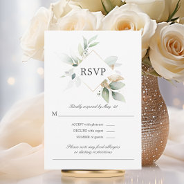Watercolor Greenerity Gold Blätter Hochzeit RSVP C Karte