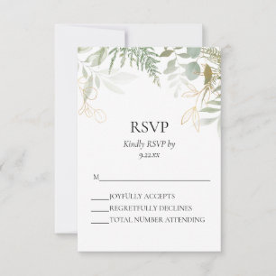 Watercolor Greenerity Gold Wedding RSVP Card Karte