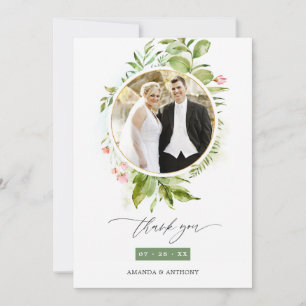 Watercolor Greenerity Wedding Foto Dankeskarte