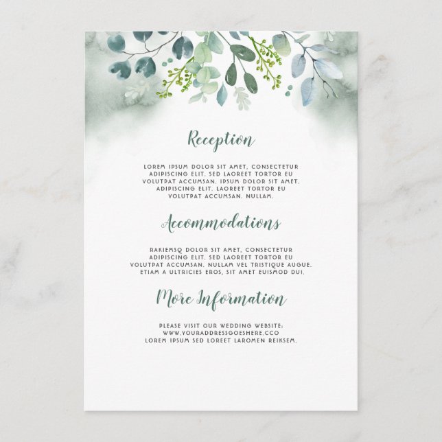 Watercolor Greenerity Wedding Information Guest Begleitkarte (Vorderseite)