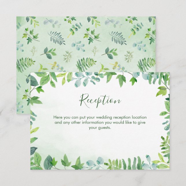 Watercolor Greenerity Wedding Reception Card Einladung (Vorne/Hinten)