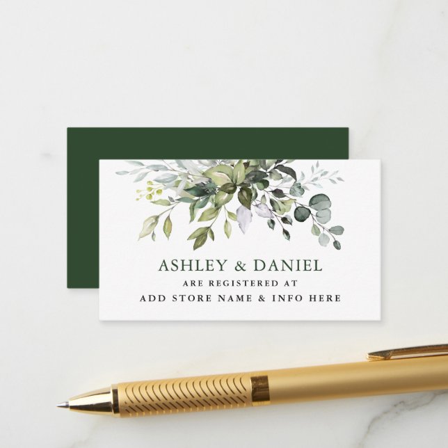 Watercolor Greenerity Wedding Registry Begleitkarte (Vorderseite/Rückseite Beispiel)