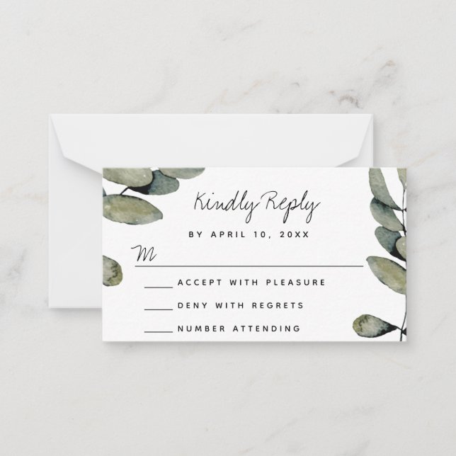 Watercolor Greenerity Wedding Response RSVP Card Mitteilungskarte (Vorderseite)