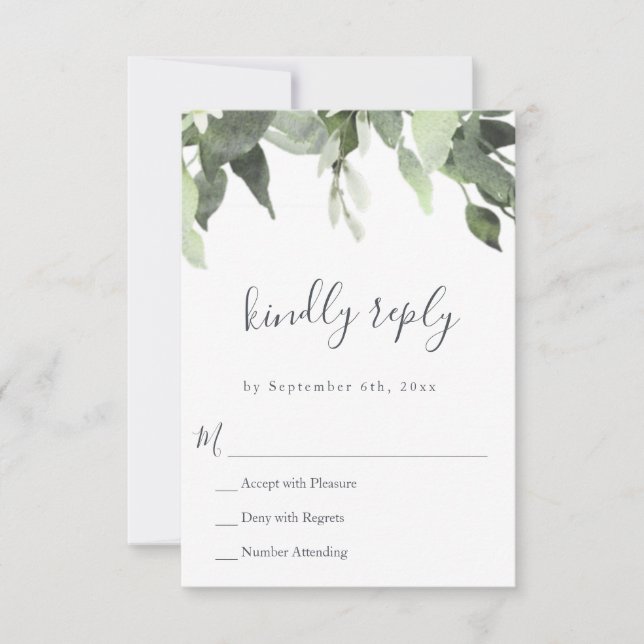 Watercolor Greenerity Wedding RSVP Response Cards Karte (Vorderseite)