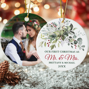 Watercolor Greenery Berries Weihnachtsfest FOTO BA Keramik Ornament