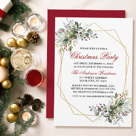 Watercolor Greenery Berries Weihnachtsfest Party R Einladung