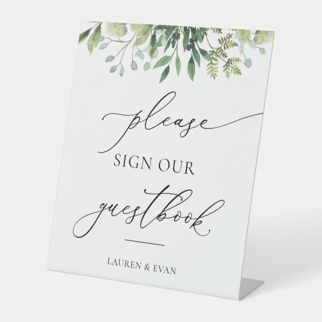 Watercolor Greenery Bitte unterschreiben Sie unser Sockelschild (Vorderseite)