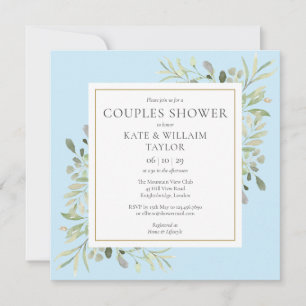 Watercolor Greenery Blue Couples Baby Boy Dusche Einladung