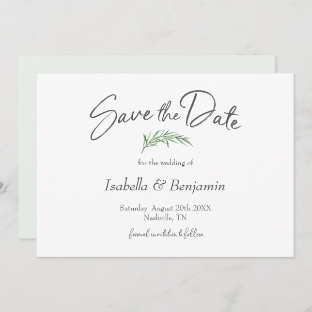 Watercolor Greenery Boho Save the Date Einladung (Vorne/Hinten)