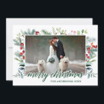Watercolor Greenery Calligraphy Christmas Card Feiertagskarte<br><div class="desc">Moderne Elegante Kalligrafie Script Frohe Weihnachten Wasserfarben Pine Greenery Foto Card - Grün Drehbuch</div>