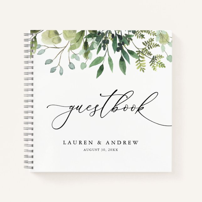 Watercolor Greenery Custom Wedding Gästebuch Notizbuch (Vorderseite)