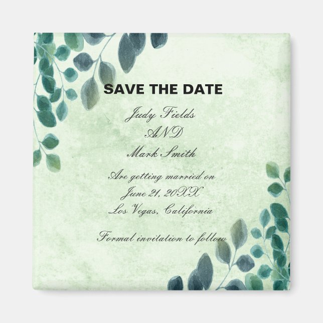 Watercolor Greenery Eukalyptus Verlasse Save the D Magnet (Vorne)