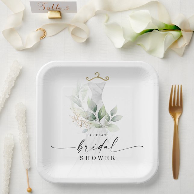 Watercolor Greenery Gold Brautparty Pappteller (Hochzeit)
