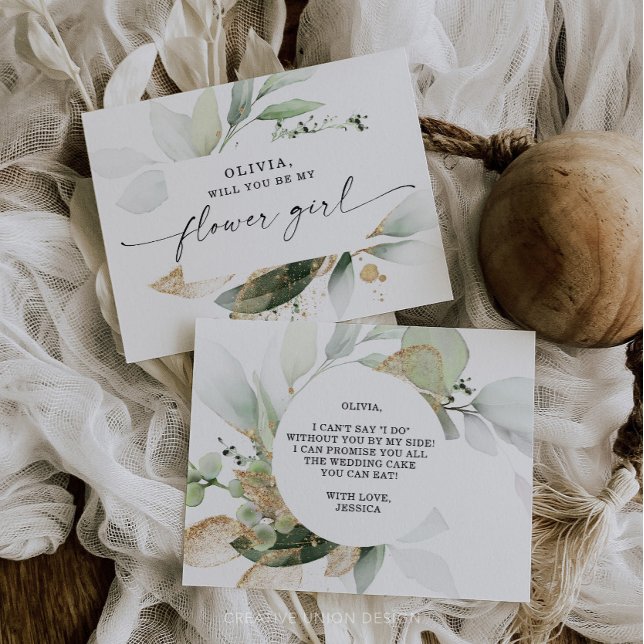 Watercolor Greenery Gold Flower Girl Vorschlag Postkarte (Von Creator hochgeladen)