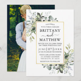 Watercolor Greenery Gold Frame Foto Hochzeit Einladung