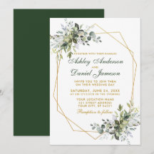 Watercolor Greenery Gold Geo Frame Wedding