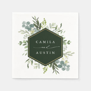Watercolor Greenery Gold Hexagon Wedding Napkins Serviette