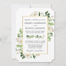 Watercolor Greenery Gold White Floral Wedding