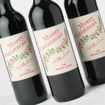 Watercolor Greenery Holiday Weinetikett<br><div class="desc">Stylish,  modern watercolor of green holly and red berries on a pale ivory stripe background with your greeting and info in chic lettering on these wine bottle labels for personalized wine gifts for the holidays. MATCHING items in our store.</div>