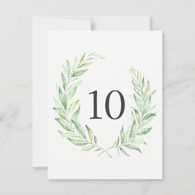 Watercolor Greenery Laurel Wreath Tischnummer (Rückseite)