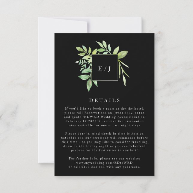 Watercolor Greenery Leaf Wreath Schwarzes Gehäuse RSVP Karte (Vorderseite)