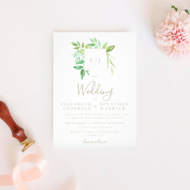 Watercolor Greenery Leaf Wreath Wedding Einladung (Von Creator hochgeladen)