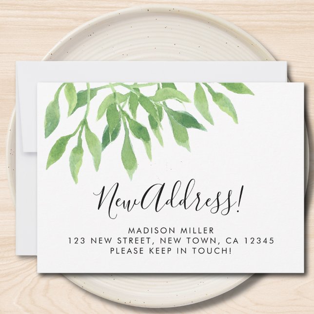 Watercolor Greenery New Address Moving Ankündigung (Von Creator hochgeladen)