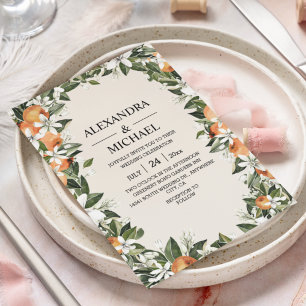 Watercolor Greenery Orange Blossom Modern Wedding  Einladung