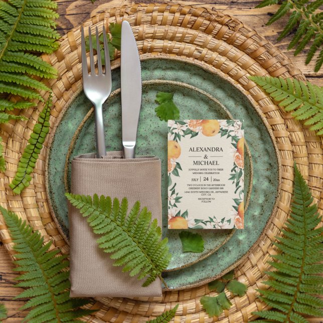 Watercolor Greenery Orange Blossom Modern Wedding  Einladung (Von Creator hochgeladen)